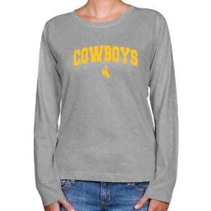    Wyoming Cowboys Ladies Ash Logo Arch Long Sleeve Classic Fit Tee