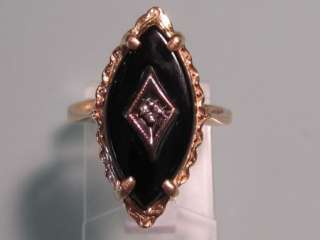 Vintage 14K Gold Onyx Diamond Ring by Skalet Mfg Co NY  
