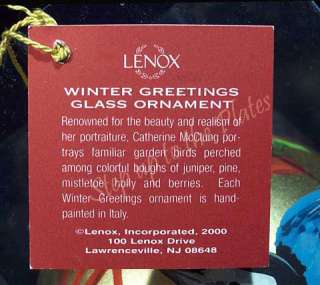 Lenox China WINTER GREETINGS Nuthatch Christmas Tree Ornament Hand 