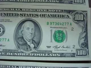   4x $100 DOLLARS BILL NEVER CIRCULATE IN EXCELLENT CONDITION  