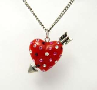 Auth Betsey Johnson Red (Silver) Love Arrow Heart Necklace  