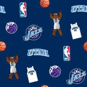  60 Wide NBA Fleece Utah Jazz Tossed Fabric By The Yard 