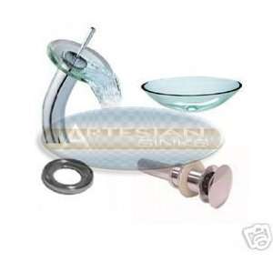  Clear Glass Vessel Sink & Faucet Drain Chrome Combo 55 