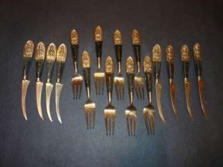 Siam Siddhartha handle Knife and Fork 8 Sets ( 16 pcs) Bronze Vintage 