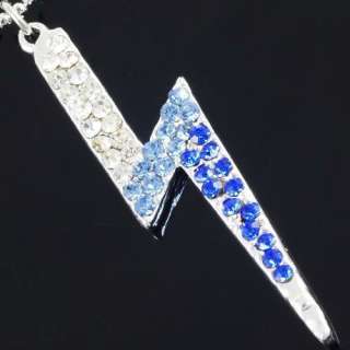 N297C Impressive Lightning Bolt Blue Clear Crystal Party Necklace New 