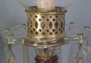 Vintage CRANBERRY & CLEAR GLASS DROP PRISM LAMPS Work  