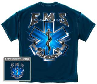 EMS on call for life T Shirt EMT logo medical paramedic metalic biker 