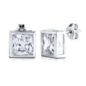 Sterling Silver 925 Cubic Zirconia CZ Solitaire Stud Earrings (7mm 