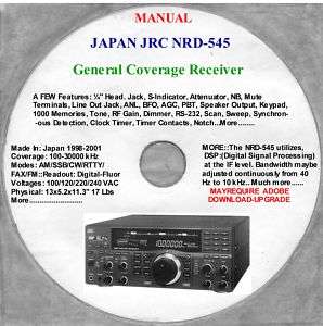 JAPAN JRC NRD 545 Shortwave Band 100Khz 30000Khz Receiver Manual 