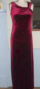   Evening Wine Blk Floral Shirred Shoulder Velvet Beaded Dress 6P  