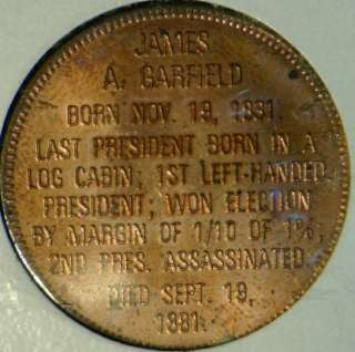   Garfield Franklin MINT Commemorative Bronze Medal   Token   Coin