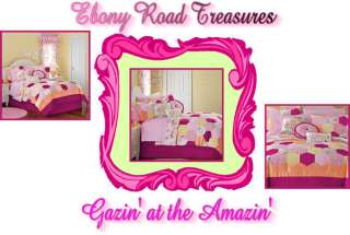 10 Full Girls Pink Patchwork Prim Comforter Quilt Set  