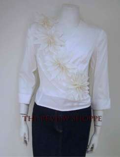 Juliana Collezione 3/4 Sleeve Floral Wrap Blouse White 8 NWT $295 