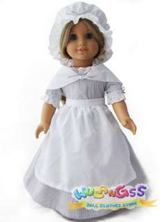 Striped Colonial Work Gown fits American Girl Doll  