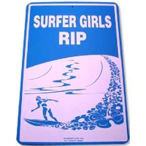  Surfer Girls Rip Aluminum Sign   Blue/ White Sports 