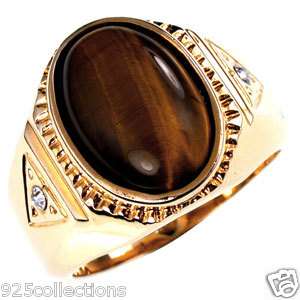 TIGER EYE BROWN COLOR OVAL CZ MENS RING JEWELRY SIZE 10  