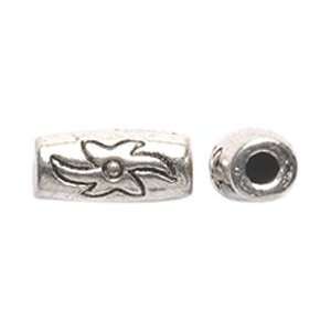 Shipwreck Beads Zinc Alloy Spacer Bead Tube with Flower Design, 5 by 9 