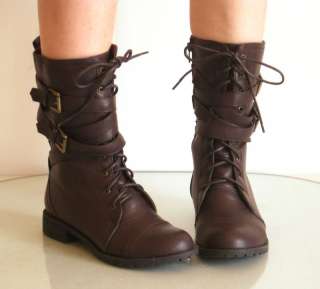 New Womens Mid Calf Gladiator Military Combat Boots  