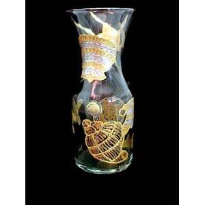 Sea Shell Shimmer Design   Hand Painted   Glass Carafe   .5 Liter 