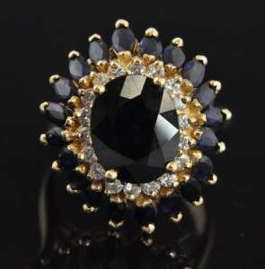   set sapphires halo around the diamonds completing the vibrant design