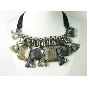   Grey Topaz Crystal Rhinestone Jewel Gem Fashion Necklace Bib Jewelry