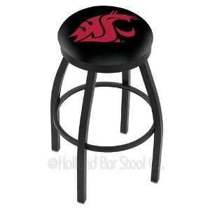 Washington State Cougars Logo Black Wrinkle Swivel Bar Stool with Flat 