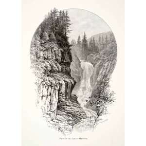  1891 Wood Engraving Whymper Aar Waterfalls Handeck 