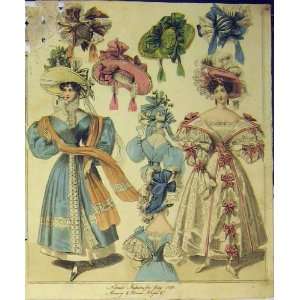   1830 Womens Fashion Morning Dinner Dresses Hats Colour