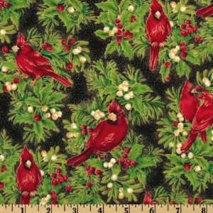   Cardinals Red/Green/Black Fabric By The Yard Arts, Crafts & Sewing