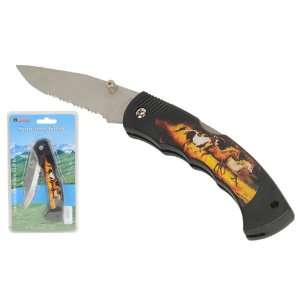  Knife Series   3 Blade Crazy Horse Theme Pocket Knife with Clip