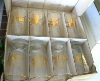 Vintage Boxed Seamens Bank for Savings 8 Tumbler Glasses w Tall Ships 