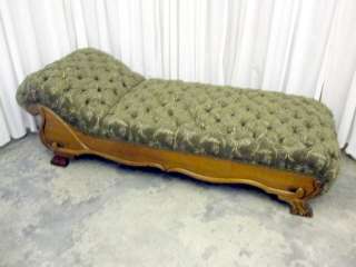 Antique Dark Oak Fainting Couch Sofa w Lions Paw Feet and New 