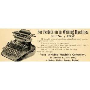 1895 Ad Yost Writing Machines No. 4 Typewriter Medals   Original Print 