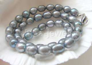17 9 10mm black gray baroque freshwater pearl necklace   GP clasp