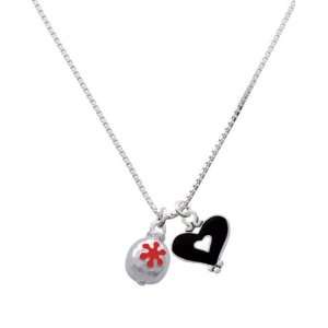  Silver Ornament with Red Snowflake and Black Heart Charm 