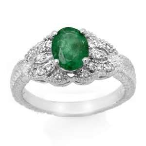  Genuine 1.85 ctw Emerald & Diamond Ring 14K White Gold 