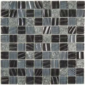   Black New Era Series Glossy & Unpolished Glass and Stone Tile   18346