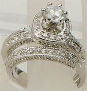   Vintage Halo CZ Cubic Zirconia Bride Engagement Band Wedding Ring sets