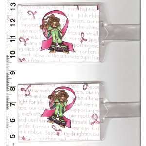 Set of 2 Luggage Tags Made with Pink Ribbon Sisterhood Breast Cancer 
