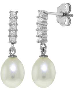   White Gold Genuine Diamonds & Cultured Pearl Dangle Drop Post Earrings