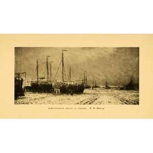 1908 Print Netherlands Scheveningen Beach Winter Ship Sail Boat Mesdag 