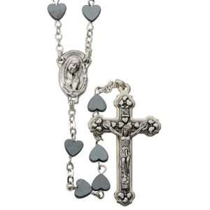  Genuine Hematite Heart Shaped Bead Rosary Rosaries Womens Rosaries 