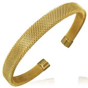 Stainless Steel Gold Plated Mesh Womens Open End Cuff Bangle Bracelet
