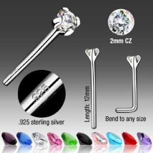 ONE 20GA .925 STERLING CZ BENDABLE FISHTAIL NOSE STUD  