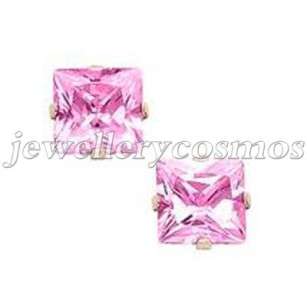 6mm cute pink cz silver plt girls women stud earrings  
