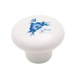  White Ceramic Knob w/ Blue Flower AQ 69120