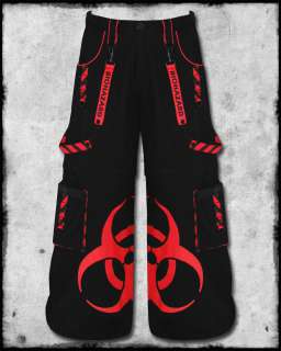   RED BIOHAZARD STRAP CYBER RAVE GOTH PUNK BAGGY TROUSERS PANTS  