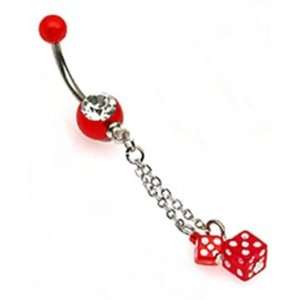 14g Dangling Red Dice Sexy Belly Button Jewelry Navel Ring Dangle with 