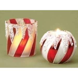   Cane Striped Glass Christmas Votive Candle Holders 3