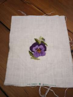 Vtg CREWEL Stitched FLORAL Pansy Flower EMBROIDERED Wool NEEDLEPOINT 3 
